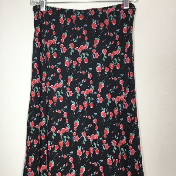 Vintage roses print black maxi skirt floaty elasticated waist size Small - Picture 5 of 8
